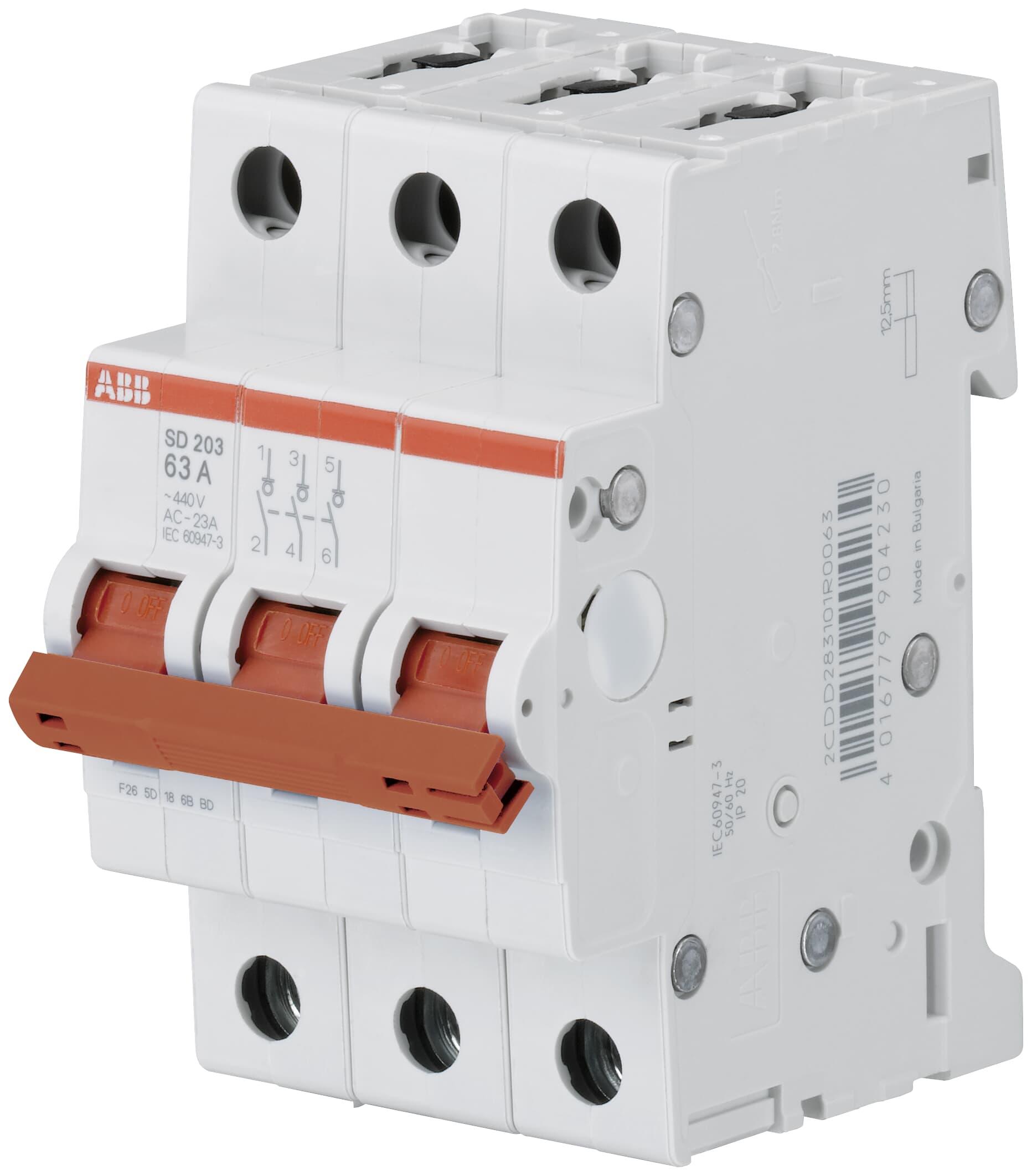Рубильник 3П SD203/63 рычаг крас. ABB 2TAZ510300R0063
