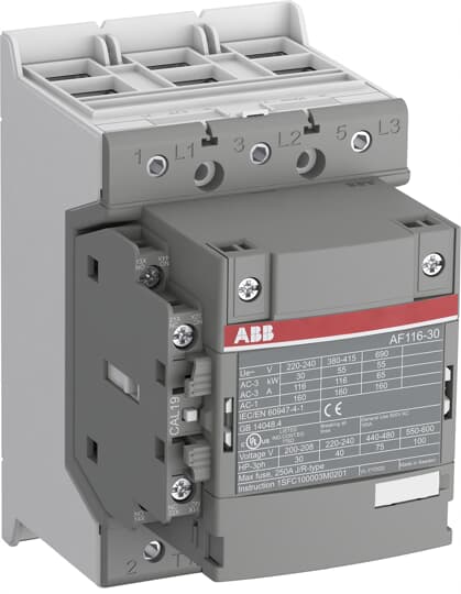 ABB  CONTACTOR 55KW 400V3P COIL CODE 14 GROOT SPANNINGSBEREIK AUX CONTACT 2NO + 2NC - AF116-30-22-14