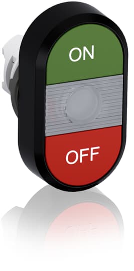 ABB  VERLICHTE DUBBELE PUSH BUTTON, GREEN/, ON/OFF TEKST, MET HELDERE LENS - MPD3-11C