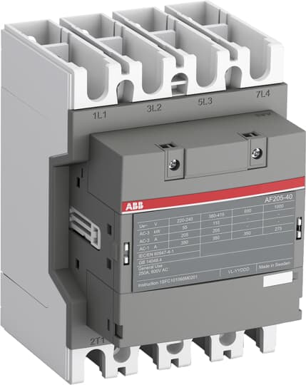 ABB  CONTACTOR 90KW 400V4P COIL CODE 12 GROOT SPANNINGSBEREIK AUX CONTACT 0NO + 0NC - AF190-40-00-12