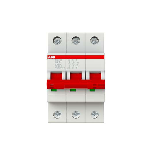 ABB SD203/40 Hauptschalter Lasttrennschalter Schalter 3-polig 40A rot &  2CDL231002R1012 Dreiphasen-Sammelschiene 12 Mod, Querschnitt 10 mm², Weiß