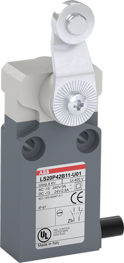 Interrupteur de position en plastique gris IP67 avec levier de pivotement en acier galvanisé 1SBV015942R3801