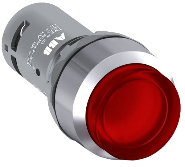 Bouton-poussoir, rouge avec anneau métallique