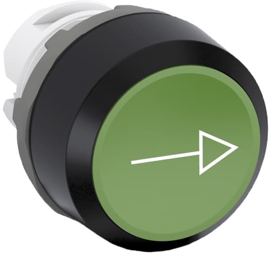 Bouton-poussoir étiqueté, vert, à surface plane, contour noir