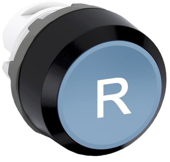 Bouton poussoir lumineux, bleu, plat à pression, cadre avant