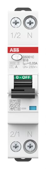 DS301CA-B16/0,03 FI/LS-Schalter 6kA, 1P+N, Typ A, B16, 30mA 1 Teilungseinheit 