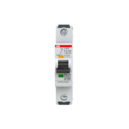 Kismegszakító 1P 0.75A K-jelleg 240V AC/DC 25kA/60898 100kA/60947 S301P-K0.75 ABB