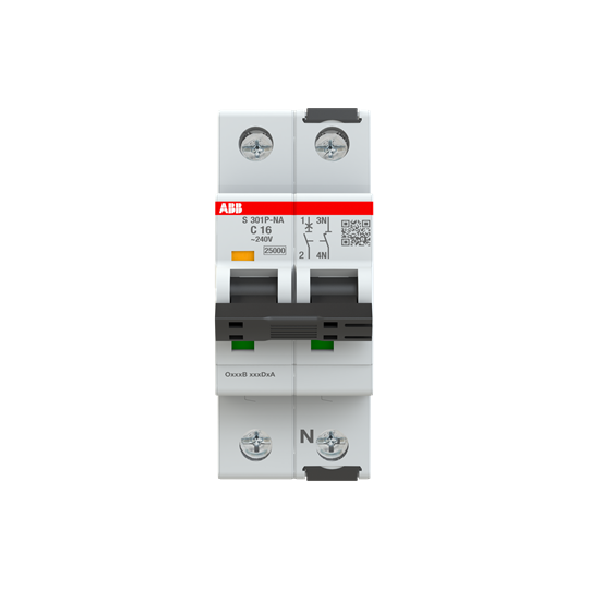 Kismegszakító 1P+N 16A C-jelleg 240V AC/DC 25kA/60898 25kA/60947 S301P-C16NA ABB