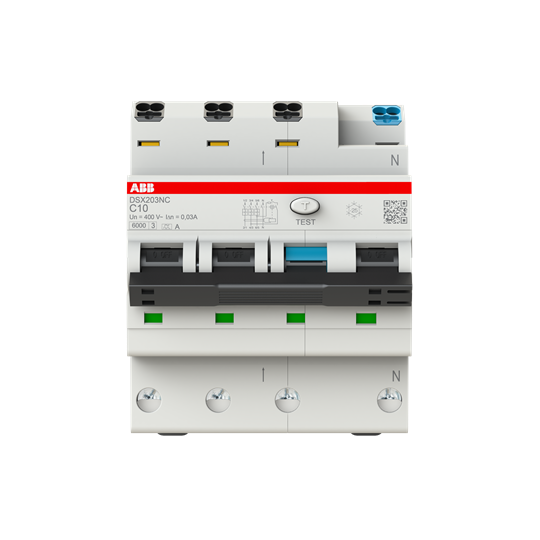 Interrupteur différentiel miniature FI/LS 6kA, 3P+N, Type A, C 10, 30mA FlexLine Technologie Push-in 2CSR256192R1104
