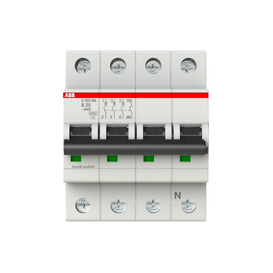 Disjoncteur automatique B-Char., 6 kA, 25 A, 3P+NA