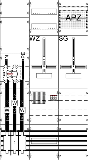 9RE 3FB, Komplettfeld nach VDE-AR-N 4100:2026-04, In 200 A, Dreipunktbefestigung