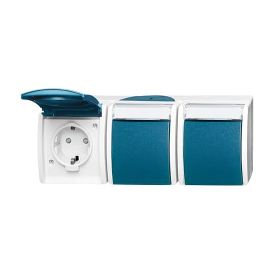 SCHUKO® Dreifachsteckdose Safety+ mit Klappdeckel 16 A grau/blaugrün - ocean®