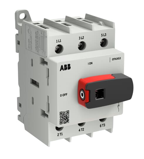 Interrupteur de charge OT Plus 63 A, taille de construction G2, 3 pôles, incluant la poignée, 1SCA163851R1001