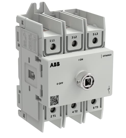 Interrupteur sectionneur de charge OT Plus 60 A, taille G3, 3 pôles, sans poignée, plaque de montage