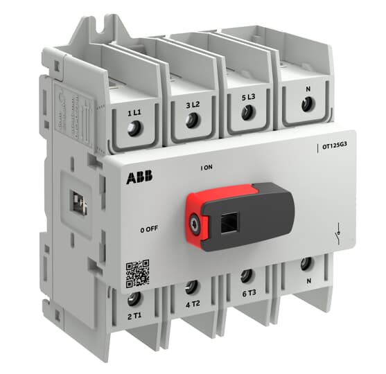 Interrupteur de séparation de charge OT Plus 125A, taille de construction G3, 4 pôles, avec poignée