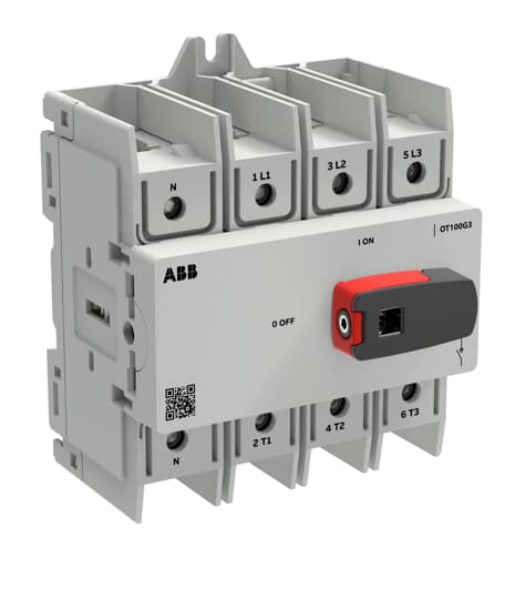 Interrupteur de charge OT Plus 100 A, taille de construction G3, 4 pôles, 4ème pôle à gauche
