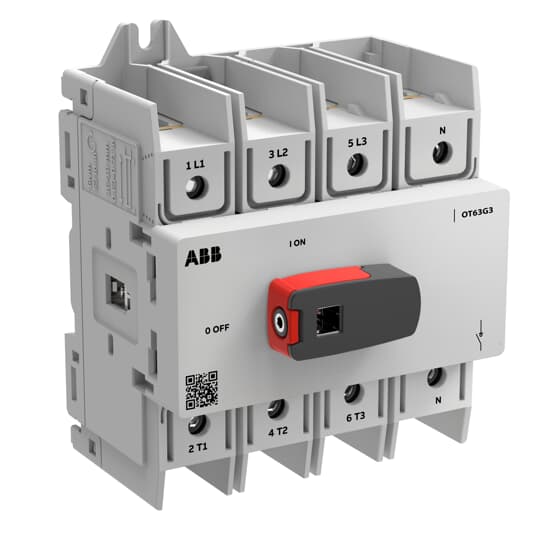 Disjoncteur de charge OT Plus 63 A, taille G3, 4 pôles, 4ème pôle à droite