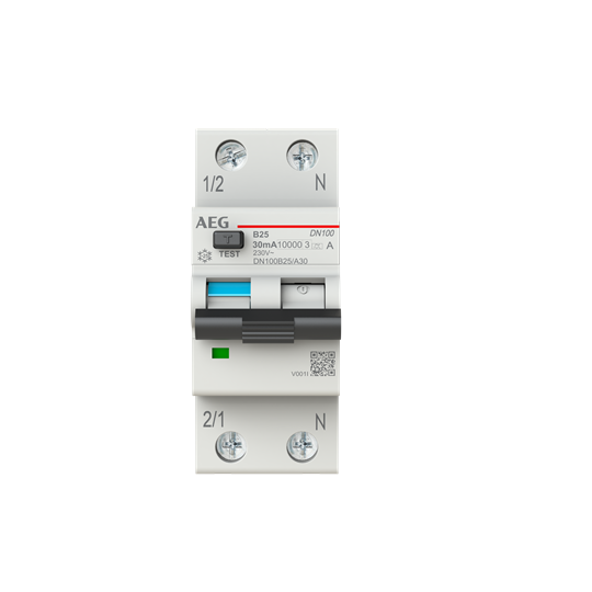 Disjoncteur FI/LS 1P+N Type A, caractère B, 25 A, 30 mA, 10 kA