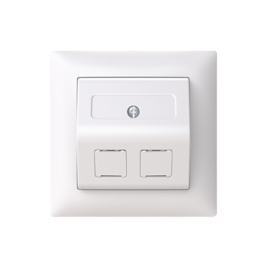 RJ45-uttag SAGA med Keystone-kontakter. Biocirkulär plast används i ram och centrumplatta.