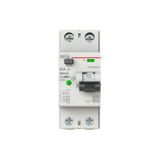 Fehlerstrom-Schutzschalter 2P Typ B 63 A, 30 mA, 2 TE