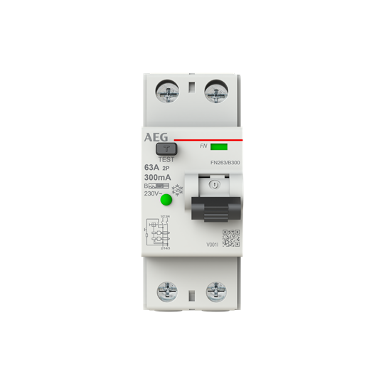 Fehlerstrom-Schutzschalter 2P Typ B 63 A, 300 mA, 2 TE