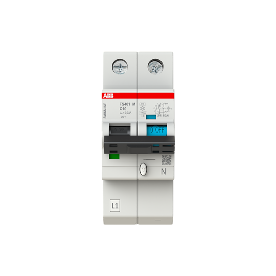 Disjoncteur FI/LS 1P+N, 10 kA, caractère C, 10 A, 30 mA Type A SMISSLINE TP
