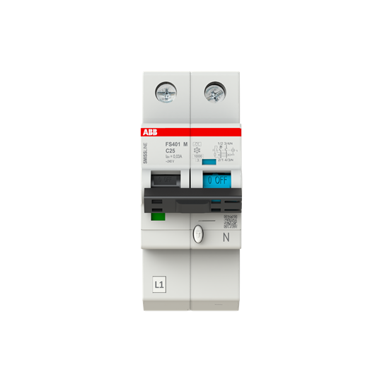 Disjoncteur FI/LS 1P+N, 10 kA, type C, 25 A, 30 mA type A SMISSLINE TP