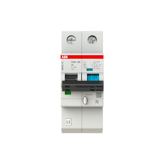 Disjoncteur FI/LS 1P+N, 10 kA, caractéristique C, 6 A, 300 mA type F SMISSLINE TP