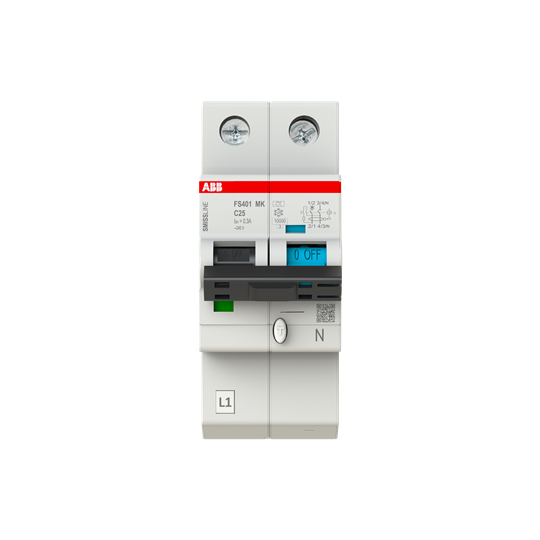Disjoncteur différentiel 1P+N, 10 kA, type C, 25 A, 300 mA type F SMISSLINE TP