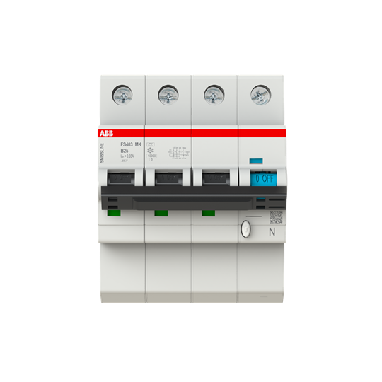 Disjoncteur FI/LS 3P+N, 10 A, caractéristique B, 25 A, 30 mA Type F SMISSLINE TP