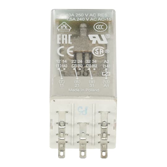 Relais d'interface enfichable 3We, A1-A2=24VAC, 250V/10A, LED 1SVR405612R0100