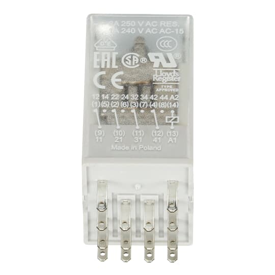 Relais d'interface enfichable 4 contacts, A1-A2=12VDC, 250V/6A