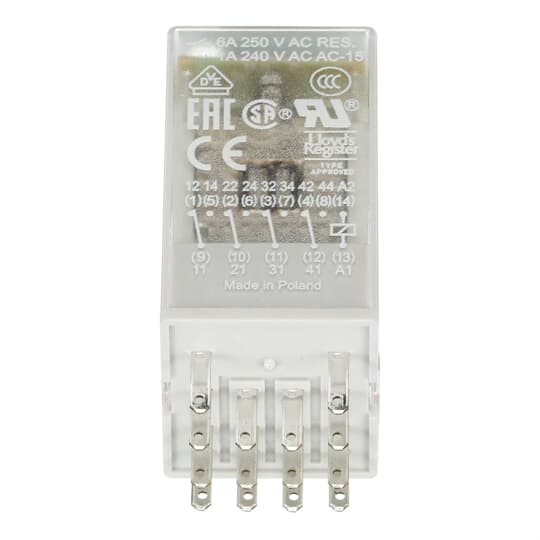 Relais d'interface enfichable 4We, A1-A2=24VAC, 250V/6A, LED 1SVR405613R0100