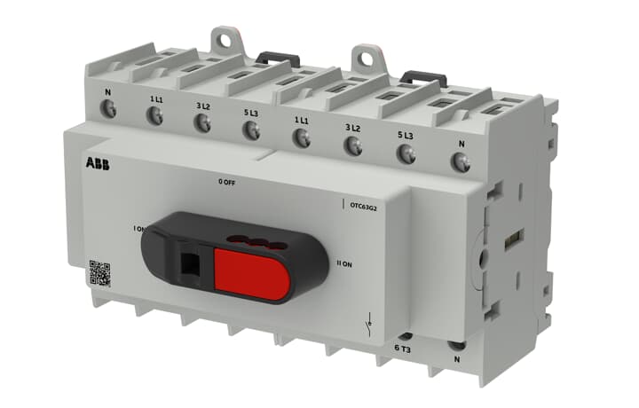 Interrupteur de charge OT+ 4 pôles 63 A, avec poignée de verrouillage directe I-0-II taille de construction 2