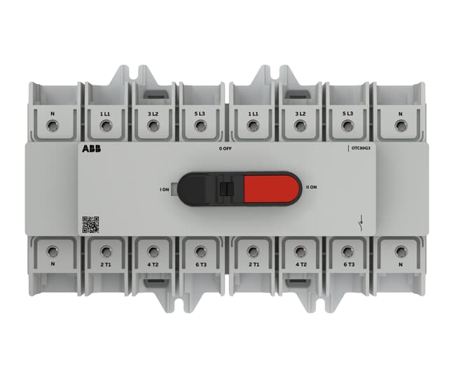 Interrupteur de charge OT+ 4 pôles 63 A, avec poignée verrouillable I-0-II taille de construction 3