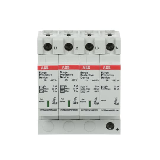SPD Type 2 pour 400/690 V TT-3Ph. + TN-S 3P+N, Imax 20kA, In 5kA, Up 1, 4kV 2CTB803973R1300