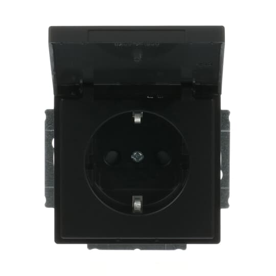 SCHUKO® Steckdosen-Einsatz Safety+ mit Klappdeckel ohne Spreize schwarz matt -