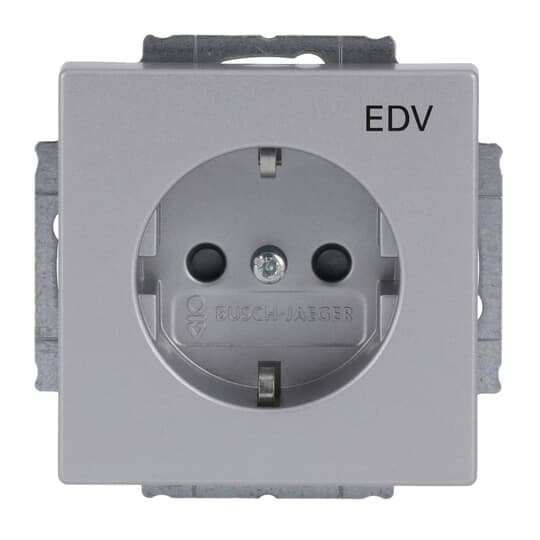 SCHUKO® Steckdosen-Einsatz mit Aufdruck EDV Safety+ alusilber - Plattform 63