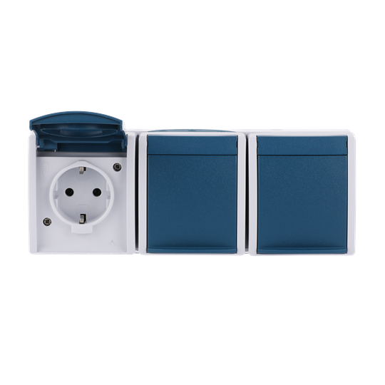SCHUKO® Dreifachsteckdose mit Klappdeckel 16 A grau/blaugrün - ocean®