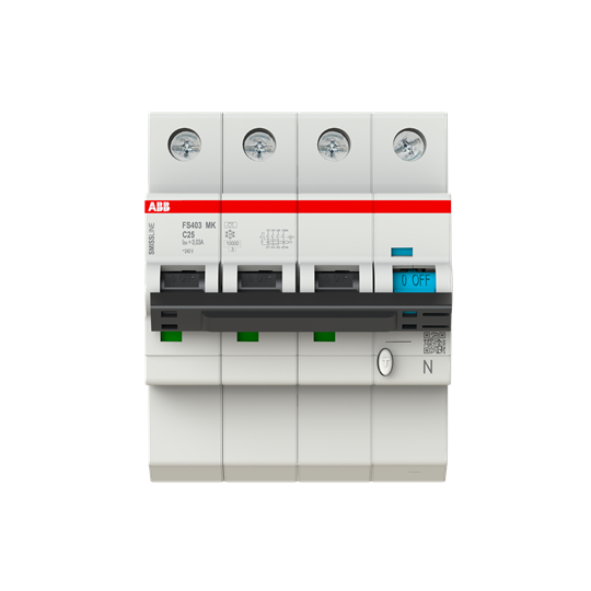 Disjoncteur FI/LS 3P+N, 10 A, C-Caractéristique, 25 A, 30 mA Type F SMISSLINE TP