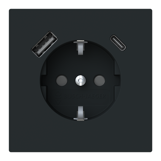 SCHUKO® USB-Steckdosen-Einsatz Safety+ mit USB A/C schwarz matt - Busch-art