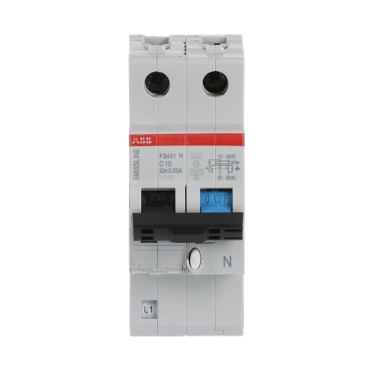FI-Schutzschalter C, 10 A, 400 V AC, 30 mA, 10 kA, 2P, steckbar