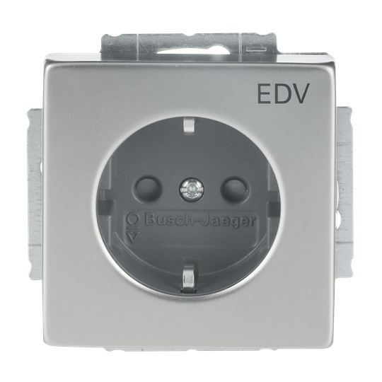 SCHUKO® Steckdosen-Einsatz mit Aufdruck EDV Safety+ edelstahl - pur edelstahl