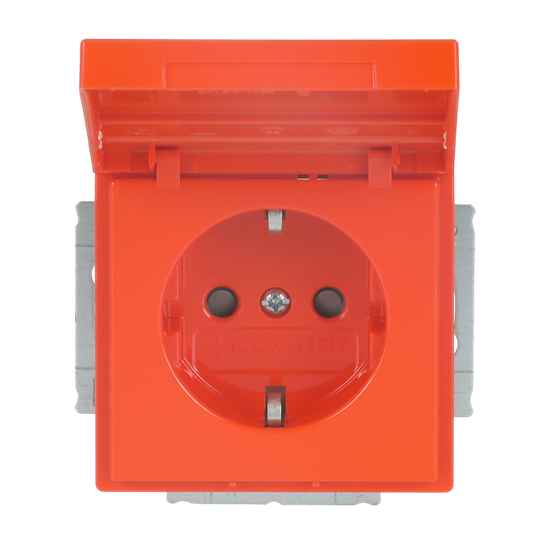 SCHUKO® Steckdosen-Einsatz Safety+ mit Klappdeckel mit Beschriftungsfeld orange