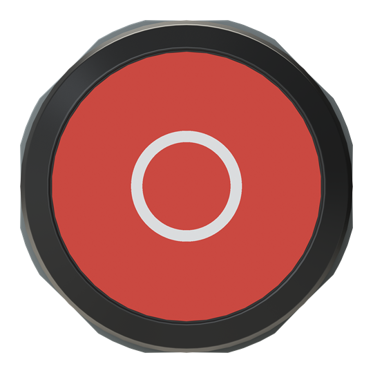 Bouton-pousseur marqué, rouge, à pression plate, avec anneau avant noir