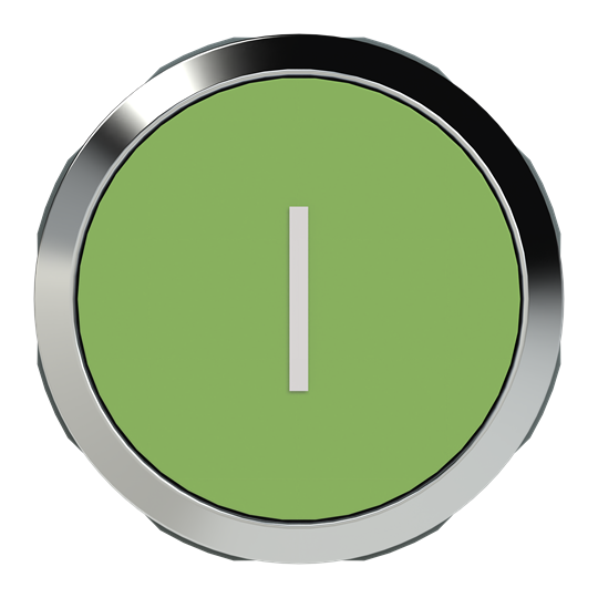 Bouton poussoir lumineux, vert, plat à pression, bague frontale