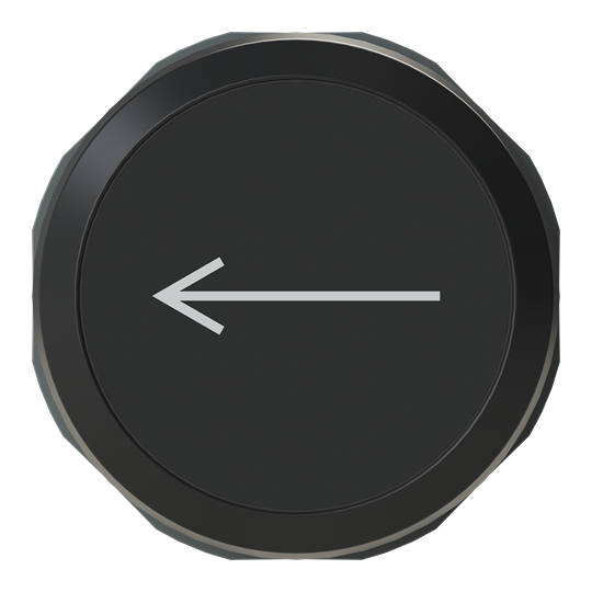 Bouton-poussoir noir "Flèche", plat, à pression, Bague frontale : plastique noir