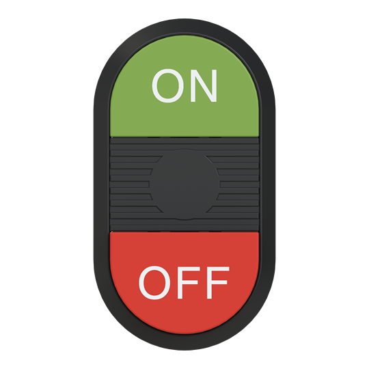 Bouton-poussoir double, touches - en haut vert : symbole ON - en bas