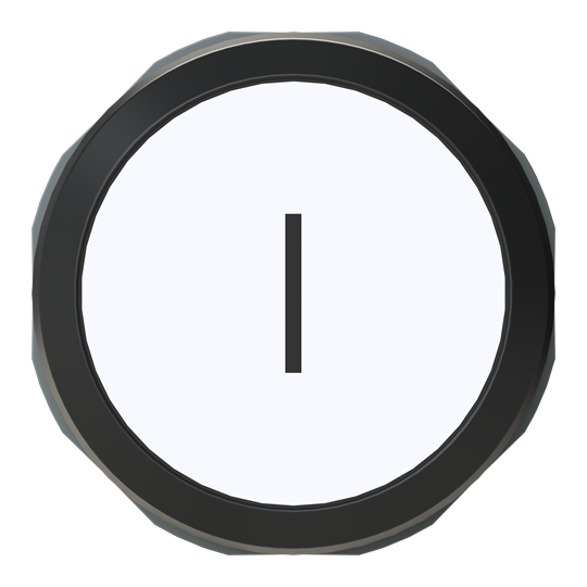 Bouton poussoir étiqueté, blanc, à pression plate, couronne noire
