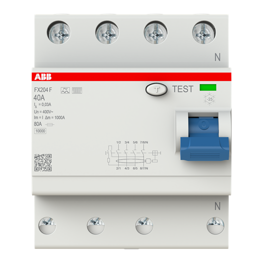Disjoncteur différentiel Type F 4P 30mA 40 A sensible aux fréquences mixtes 2CSF204365R1400